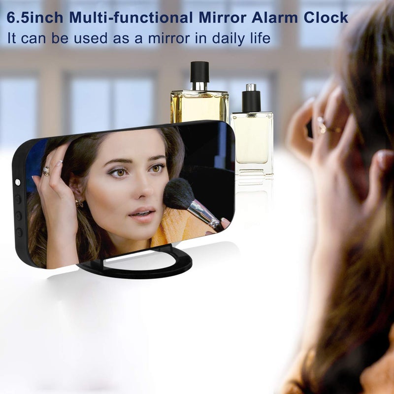 SZELAM Digital Clock Large Display, LED Alarm Electric Clocks Mirror Surface for Makeup with Diming Mode, 3 Levels Brightness, Dual USB Ports Modern Decoration for Home Bedroom Decor-Black - Image 2